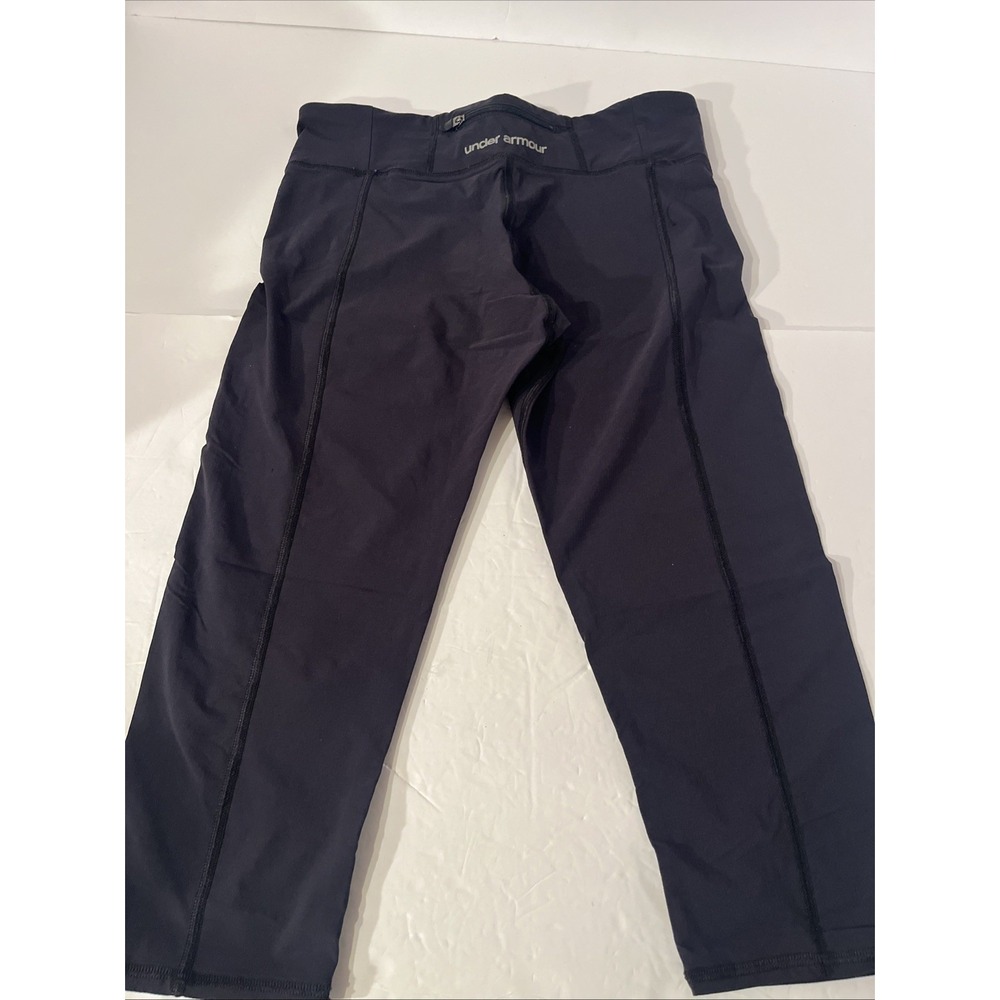 Under Armour Womens Capri Leggings Black Large Back Zip Pocket Running Gym